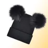 2018 New Women Faux Fur Ball Hat Female Winter Warm Cap Clebed Beanie Girl Double Ball Pom Pom Hats2068300