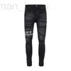 Men's Jeans designer Distressed Ripped Skinny Fashion Mens Motorcycle Moto Long Off Cotton Slim Feet High Street Denim Light Blue Paste Cloth Hole Pants