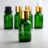 624 PCS Lot Green Glass Droper Bottles 15 ml Essential Oil Glass Pipette Container med Gold Cap Black Cap Mmwfh