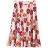 Skirts Elegant Floral Chiffon Skirt Women's Summer Midi Length 2023 Young Lady Pattern Print Pleated A- Line Street