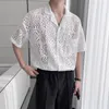 Chemises décontractées pour hommes chemise transparente évidée pour hommes chemisier Sexy col cubain à manches courtes boutonné hommes Floral Roupa Masculina