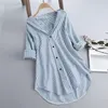 Blouses pour femmes 3-3XL été rayure femmes col rabattu bouton chemises décontracté surdimensionné à manches longues haut bureau dame