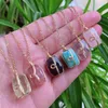 Pendant Necklaces Wire Wrap Natural Crystal Stone Necklace For Women Golden Chain Square Real Amazonite Roses Quartz Purple Choker