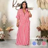 2023 Vintage Summer Vestidos Sukienki dla kobiety w paski podzielone długą spódnicę Batwing trzy ćwierć rękawowe proste koszulę sukienkę Maxi