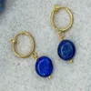 Dangle Earrings NaturalLapisLazuli Coin Round Piece Jewelry Classic Aquaculture Year Lucky Holiday Giftsイースターイヤースタッド