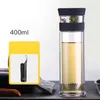 400ML Business Type Water Bottle Glass Bottle with Stainless Steel Tea Infuser Filter Double Wall Glass Sport Water Tumbler L230620