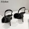 Dress Shoes Summer Sandals New Slingback Pointed Toe Women Sexy Faux Fur Nightclub Stripper High Heels Shoes 230511