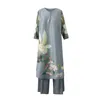 Women's T Shirts Pleated Spring Quarter Sleeve Floral Print Top Loose Casual Capris Suit