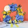 Decorative Flowers Theme Wreath Simulated Flower Sunflower Ribbon Bow-Knot Decor Hanging Garland For Wall Home Ornament Supply
