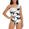 Women's Swimwear Harness Horse Racing Ruffled One-Piece Swimsuit Women Sexy Monokini Beach Bathing Suits