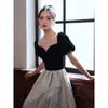 Etnische Kleding O-hals Star Shining Dress Gown Temperament Patchwork 3D Avondfeest Cheongsam Sexy Lange Geplooide Qipao Bandage Vrouwen