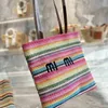 Denim Designer Bags Women Shoulder Chain Bag Clutch Flap Totes Bags Rainbow Letters Embroidery Straw Woven Woven Beach Bags Lady High Capacity Shopping Handbag