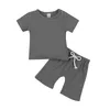 Kläderuppsättningar Småbarn Baby Boys Girls Causal Outwear Solid Kort ärmknapp T-shirt Hög midja Elastiska shorts 2st.