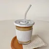 Beau gobelet en verre avec paille et couvercle Tasse à café glacé Latte Tasses à eau Café Bouteille d'infusion à froid Bouteille d'eau réutilisable L230620