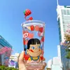 Strawberry Mug Słomka Słomka Puchar Dziewczęta Puchar Woda Puchar Woda ze słomką LID Student Water Cup Puchar Japońskiej Skali słomy Przezroczysty kubek L230620