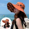 bucket hat Brim Hats Ladies Bucket Hat Double Sided Wear Fashion Checked Summer Beach Neck Protection Sun Visor Packable Wide Brimmed Foldable Reversal Vieam Cap