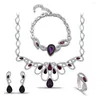 Ketting oorbellen Zet van hoge kwaliteit water drop puple stenen kroonvorm oorbel armband ringen 4 pc's sets voor vrouwen bruiloftsfeestcadeau