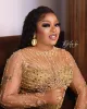 Arabic Aso Ebi Gold Mermaid Prom Dresses Beaded Crystals Evening Formal Party Second Reception Birthday Engagement Gowns Dress