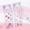 Vattenflaskor kreativa söta plasten klar mjölkkartong flaska mode jordgubbe transparent box juice kopp för flickor bpa gratis