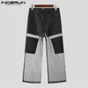 Męskie dżinsowe spodnie Men Patchwork Button Streetwear Przezrocze proste spodnie 2023 Kieszenie Joggers Fashion Pantalon S5xl Inderun 230628