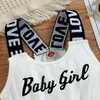 Rompers Toddler Kids Baby Girls Summer Romper Sleeveless Crew Neck Letter Print Short Jumpsuit Elastic Waist Clothes 9M-4T 230627