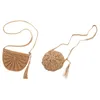 Evening Bags 2 Pcs Straw Crossbody Bag Women Weave Shoulder Round Summer Beach Purse And Handbags (Khaki &Light Brown)