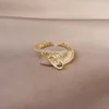 Clusterringen Koreaans 14K echt verguld Prachtige Rits CZ Zircon Ring Geldt voor Vrouwen Dagelijks Verstelbaar Open Design Bestrating Sieraden Geschenk