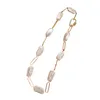 Natural Baroque Pearl Chain Necklaces Vintage Gold Plate Neckchain Collar Chain Female