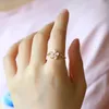 Cluster Rings Fine Silver 925 Jewelry For Women 18K Gold Pink Crystal Flower Ring Call Peach Blossom Your Girlfriends Wedding Gift