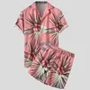 Mens Tracksuits Summer Men Shirt Sets Streetwear Short Sleeve Beach Hawaiian Printing Pink Clothing With Shorts Casual Male Outfits 230627
