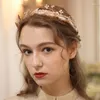 Hair Clips Gold Color Leaf Flower Wedding Tiara Bridal Crown Vintage Women Party Prom Hairband Piece Hand Wired