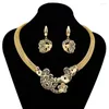 Halsband örhängen set afrikansk guldfärg utsökta smycken kvinnors geometriska ihåliga blomma design fashionabla romanstil