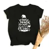 Camisetas femininas Santa Bring Wine Christmas Women TShirt Feminina Presente de Natal Manga Curta Tee Engraçado Slogan Estético Tops Oversized