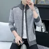 Blusas masculinas outono e inverno estilo coreano patchwork cardigã gola alta suéter casaco com zíper jaqueta de malha masculino 8813 230628