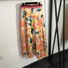 Verão legal duas peças conjunto mulheres amarelo impresso meia saia gravata nó cintura manga curta t-shirt floral impressão cintura alta vestido designer sexy saias femininas 55