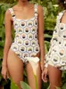 Kvinnors badkläder Miyouj High Cut Women One Piece Baddräkt Växt Tryck Baddräkt Beachwear 2023 Bodysuit Push Up