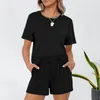 Kvinnors spårningsdräkter 1 Set Sportswear Suit Pocket Elastic Tie Short Sleeve Round Neck Casual Daily Wear Polyester Solid Color Vacatio