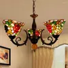 Pendant Lamps European-Style Creative Tiffany Stained Glass Living Room Bedroom Dining Study Pastoral Grape 3 Heads Chandelier Lamp