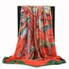 Foulards Hijab écharpe pour femmes soie Satin imprimé foulard foulards femme 90 cm carré châles enveloppes cou dames