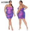 Vestidos tamanho grande tamanho feminino tecido duplo plissado fashion fino sexy vestido tipo alça elegante violeta festa adulto presentes boate 5XL 230627