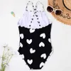 Swim wear Heart Print Girls One Piece Swimsuit Kids 5-12 Years Girl Bathing Suit Swim Monokini Cross Back Children's Swimwear Beachwear HKD230628