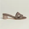 Designer Oasis Sandal Cut-Out Sandals Natural Leather Heel Slides Fashion Beach Women's Slippers Bleu Clair Letter Slide 35-42