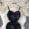 Повседневные платья Sequin Suspender Bra Dress Sliming Waist Shows Thin Wrap Hip Style Skirt Summer