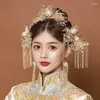 Hair Clips Vintage Chinese Xiuhe Accessorie For Women Wedding Bridal Pearl Crystal Headband Headpiece Bride Leaves
