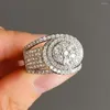 Anillos de racimo Vintage Micro Pave Zircon anillo de dedo oro blanco lleno fiesta boda banda para Mujeres Hombres compromiso joyería regalo