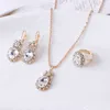 Hot Sale 2023 Elite Oval Gem Claw Crystal Necklace Earring Ring Wholesale Three Piece Jewelry Set