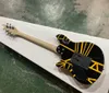 Glossy Black Yellow Stripe Electric Guitar with Chrome Hardware Maple Fingerboard Can be customized