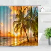 Rideaux de douche crépuscule coucher de soleil plage rideaux de douche océan tropical palmier forêt cascade Nature paysage tissu décor à la maison ensemble de rideaux de salle de bain 230627