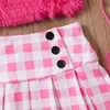 Pyjama ma baby 2 8Y Peuter Kids Meisje Kleding Sets Pluche Vest Tops Plaid Ruffle Rokken Tassen Outfits Kinderen zomer Kleding D06 230628