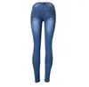 Jeans da donna a vita bassa skinny moda donna lavato sbiancato graffiato denim blu push up pantaloni slim vintage pantaloni vestiti per